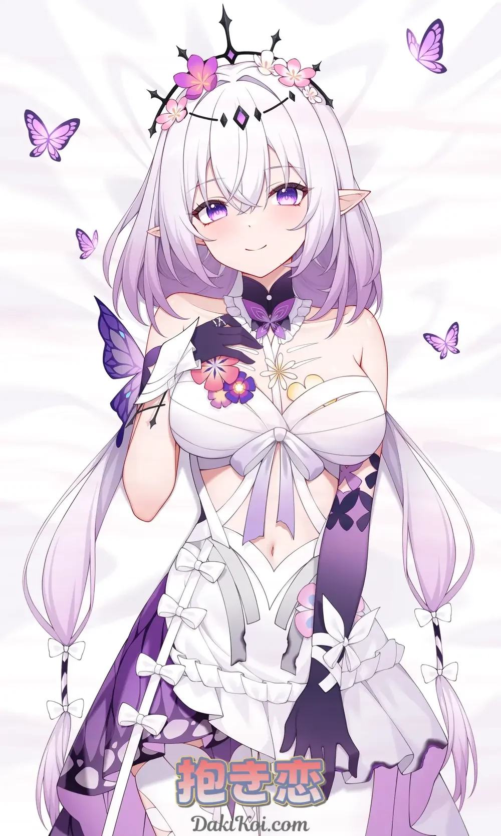 Exclusive Kenzen 50x160cm Front View of Castorice Butterfly Dakimakura Cover from Honkai: Star Rail, made with premium 2WT fabric | DakiKoi