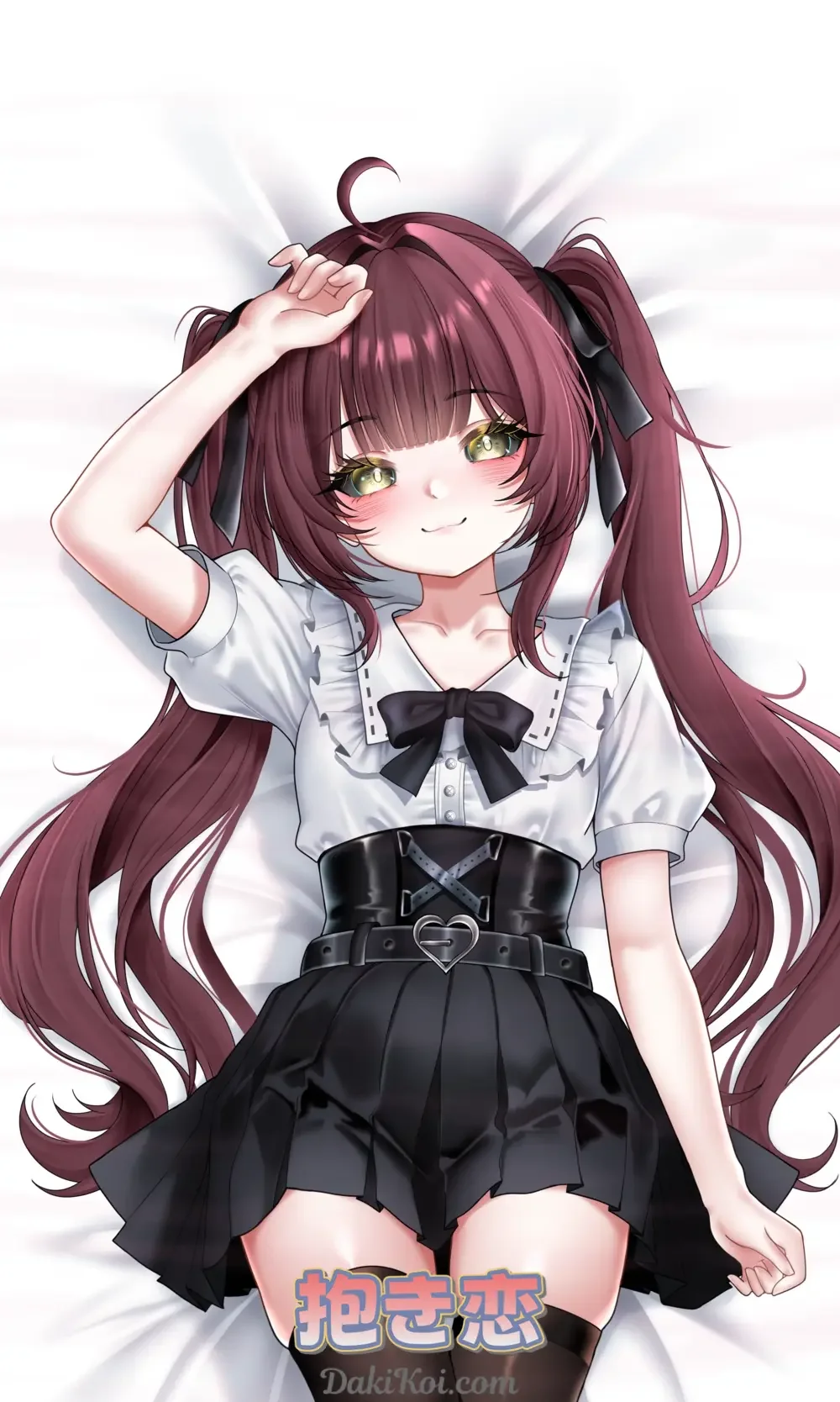 I.m_Kami limited edition dakimakura front by wintercatart — maroon twin-tails, school-style outfit on white bedding; official anime merch bodypillow case