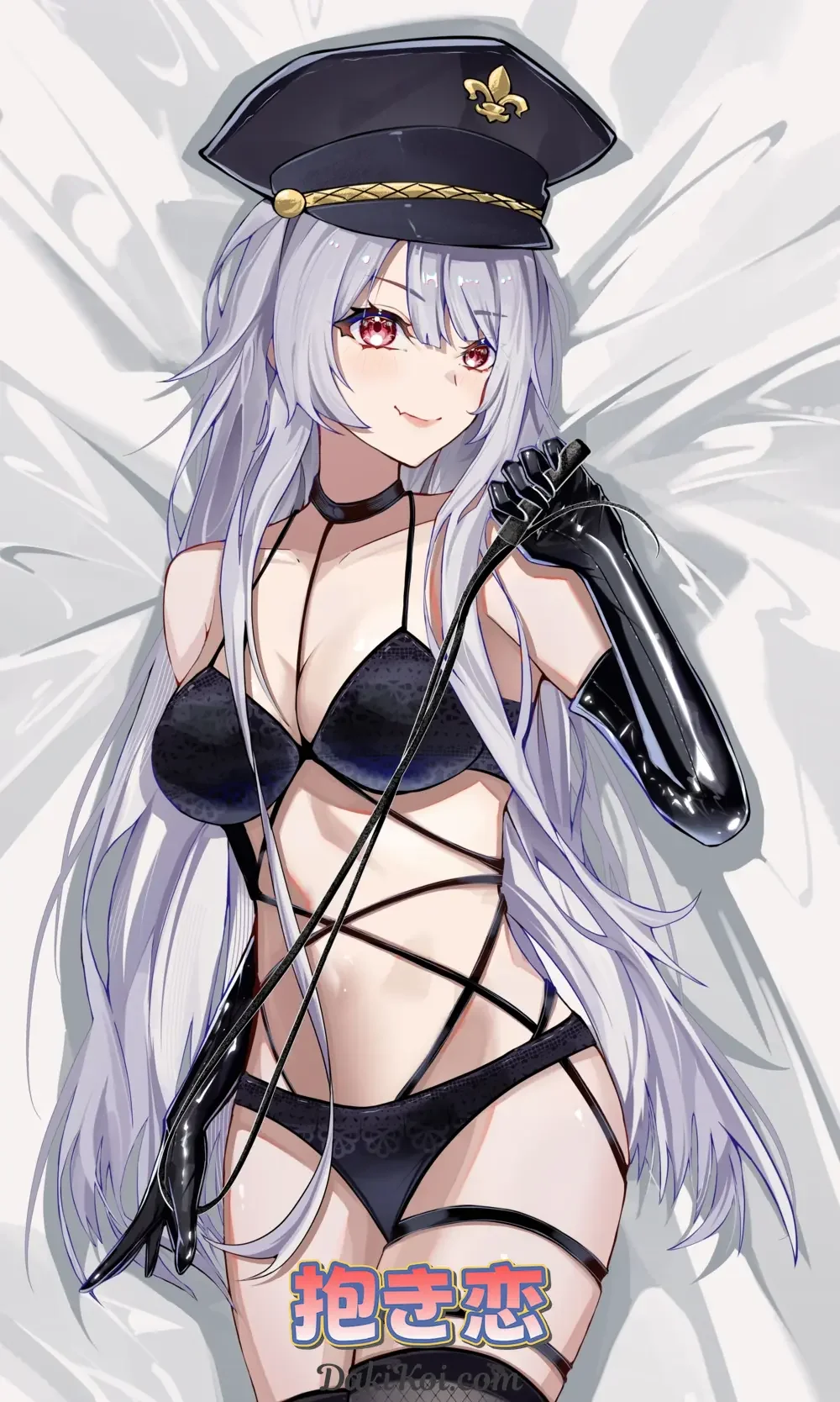 A dakimakura cover featuring Kitagawa Marin from My Dress-Up Darling in a sexy police cosplay with whip and hat, showcasing her dual charm of youth and seduction