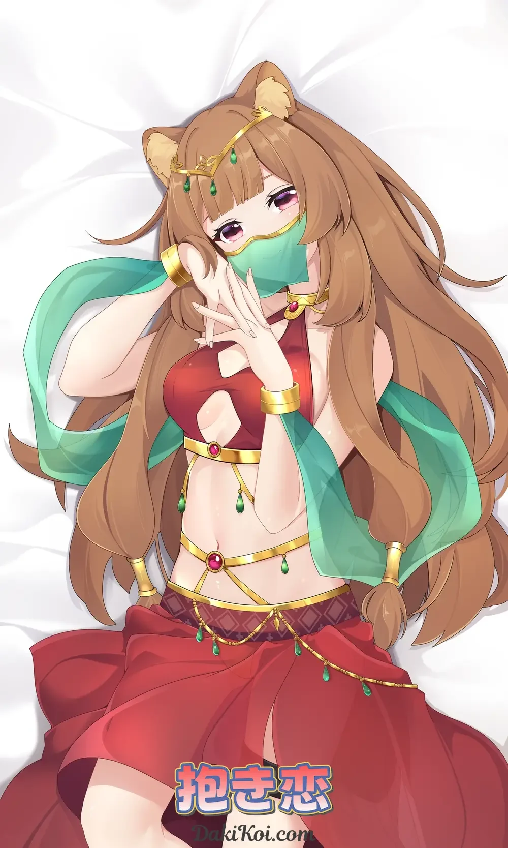 A beautiful dakimakura cover featuring Raphtalia from The Rising of the Shield Hero dancing in a beautiful dress, showcasing her beauty and elegance
