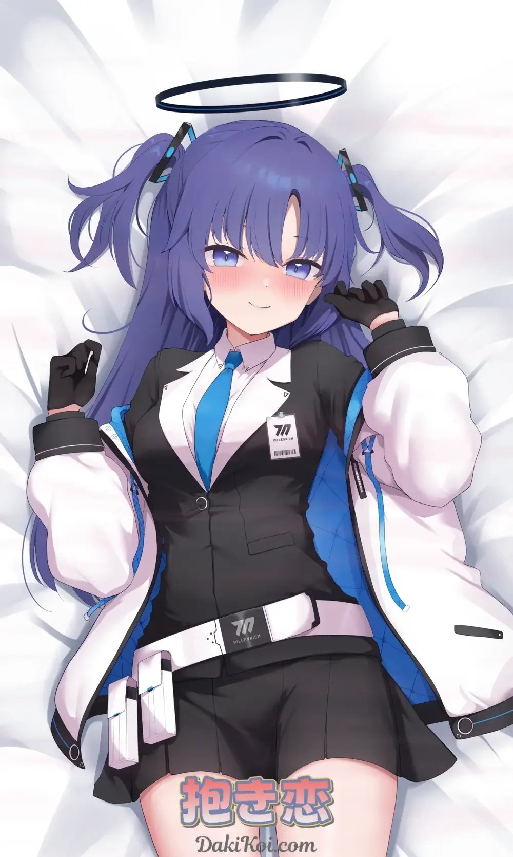 A charming dakimakura cover featuring Hayase Yuuka from Blue Archive in her academy uniform with her signature halo, showcasing her shy and adorable personality
